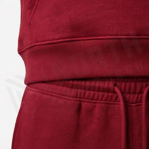 Ensemble de survêtement rouge à capuche pour homme, couleur unie, sweat-shirt et pantalon en coton, tenue décontractée d'automne, fermeture à cordon de serrage sur toute la longueur - Product Image 5