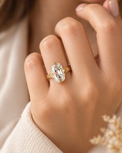 Bague solitaire à sangle fendue en diamant de laboratoire taille Old Mine 1 carat VS1, en or massif 10k 14k 18k, or rose, argent, pour fiançailles - Product Image 2
