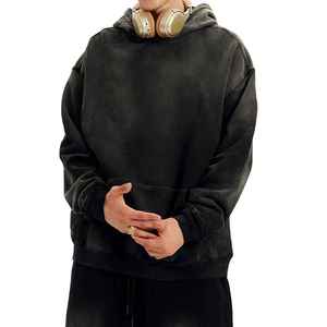 Sweat à capuche surdimensionné en coton 100% gris foncé, 500 GSM, style streetwear Y2K, effet délavé vintage, personnalisable par les fabricants OEM. - Product Image 5