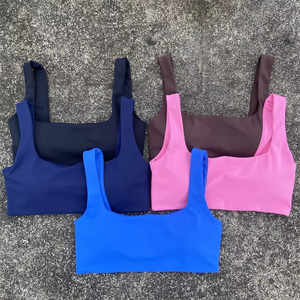 Seamless Square Neck Sports Bra For Women Medium Support Yoga Spaghetti Strap Solid Color Stretch Fabric - Product Image 4