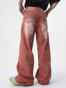 Pantalon en jean délavé style vintage coupe droite pour homme et femme, style streetwear avec boutons décoratifs, toutes saisons - Product Image 3