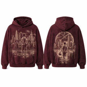 Sweat à capuche personnalisé épais délavé à l'acide, style vintage oversize streetwear, imprimé graphique, 100% coton, effet délavé à la pierre, vente en gros - Product Image 3