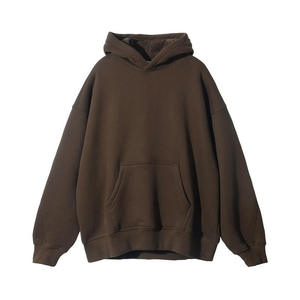 Custom Brown No <b>String</b> Pullover Regular Fit 350g Anti-Pilling Knitted Fleece Fabric 100% Cotton Unisex Summer Hoodie - Product Image 2