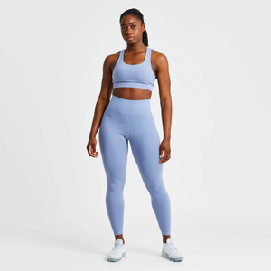 Latest Collection High Quality Women Yoga Set Plain Dyed Solid Color Spandex/Polyester Breathable Lightweight Customizable - Product Image 3