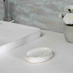 Porte-savon en porcelaine côtelée chromée argentée pour la décoration de la salle de bain - Product Image 6