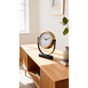 Reloj de Escritorio Circular Moderno de Latón, Movimiento de Cuarzo, Funciona con Batería, Visualización de Agujas, Acabado Dorado, Diseño Minimalista - Product Image 2