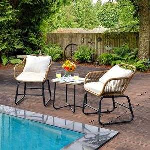 Ensemble bistrot de jardin 3 pièces avec 2 chaises en rotin et table basse carrée en verre - Product Image 4