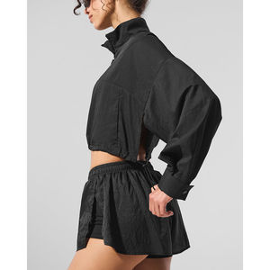 Veste coupe-vent courte en nylon personnalisée pour femme avec fermeture éclair quart de tour – Coupe-vent court confortable - Product Image 3