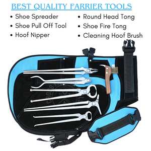 Kit d'outils de fermeur avec pince à fer à tête ronde, écarteur de fer à cheval, outil de retrait de fer à cheval, cisaille à sabots, tablier de sécurité vétérinaire et protège-jambes - Product Image 2