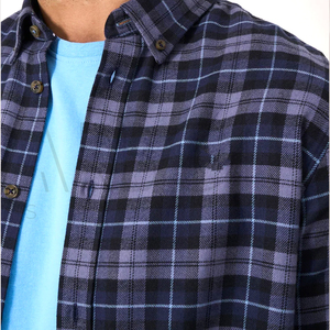 Chemises en flanelle à carreaux bleu marine et violet classiques pour hommes, confortables, nouvelle collection, manches longues, en coton, boutonnées, prix de gros. - Product Image 5