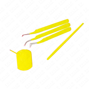Custom Logo Yellow Powder Coated Eyelash Extension Tweezers Set Stainless Steel Mirror Finish Professional Lash <b>Tools</b> - Product Image 5