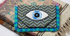 <b>Blue</b> <b>Beaded</b> Envelope Clutch Bag Fringe <b>Beaded</b> Handbag Chain Strap for Daily Travel Women - Product Image 4
