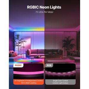 ไฟนีออน LED RGB IC แบบยืดหยุ่น ยาว 16.4 ฟุต พร้อมแอป/รีโมทคอนโทรล ใช้งานร่วมกับ Alexa และ Google Assistant ปรับแต่งความกว้างของแผงวงจรได้ - Product Image 2