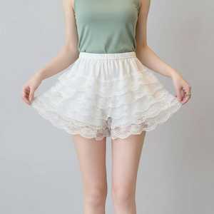 Jupe-short superposée en dentelle blanche pour femme, taille élastique, taille mi-haute, style doux, coupe régulière, respirante, en tissu Spandex et Polyester - Product Image 4