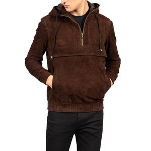 Chaqueta de cuero de invierno con logotipo personalizado para hombre 2025, Sudadera con capucha a prueba de viento de gamuza de alta calidad, cuello largo con cremallera para exteriores, servicio OEM - Product Image 3