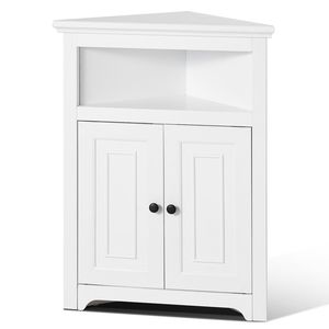 Armoire de rangement d'angle autoportante de 32 pouces, 3 niveaux, avec 2 portes en bois et étagères réglables pour la cuisine ou le salon - Product Image 1