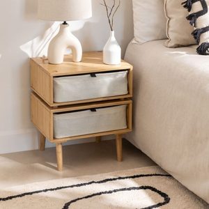 Mesa de Noche de Madera Maciza con 2 Cajones de Tela, Mueble de Dormitorio Moderno con Almacenamiento, Mueble para el Hogar Ensamblado - Product Image 1