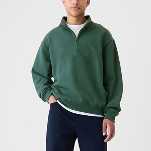 Men's Green Quarter <b>Zip</b> <b>Hooded</b> Sweatshirt Flame Brand Print Casual Fleece 100% Cotton Oversized Fit Autumn Wear - Product Image 2