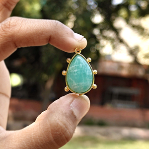 Conector de Cabujón de Amazonita Natural en Forma de Pera, Latón Sólido Bañado en Oro de 18K, 14x20mm, 4.56g, Engaste Único, Componentes de Joyería con Cuentas - Product Image 6