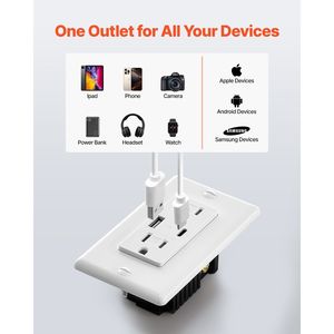 เต้าเสียบไฟฟ้า USB ติดผนัง24W 15A 10ชิ้นพร้อม1ประเภท C และ1พอร์ตสถานีชาร์จติดผนัง - Product Image 3