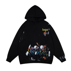 เสื้อฮู้ดดี้โอเวอร์ไซส์แบบสั่งทำพิเศษ พร้อมลายเพ้นท์มือและโลโก้พิมพ์ด้านหน้า แขนเสื้อแบบปกติ ผ้าฝ้ายเฟรนช์เทอร์รี่ เหมาะสำหรับใส่ในฤดูใบไม้ร่วง - Product Image 4