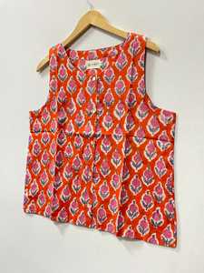Hand Block Printed Cotton <b>Boho</b> <b>Shirt</b> Lightweight Top Women Short Tops Casual <b>Shirt</b> Sleeveless - Product Image 3