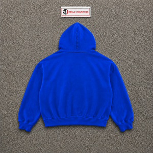 เสื้อฮู้ดโอเวอร์ไซส์สีน้ำเงินสำหรับผู้ชาย ผ้าฝ้ายเฟรนช์เทอร์รี่ พิมพ์ลายโลโก้ มีกระเป๋าหน้า สไตล์ลำลอง สตรีทแวร์ ฤดูใบไม้ร่วง ลายกราฟิกวินเทจ - Product Image 6