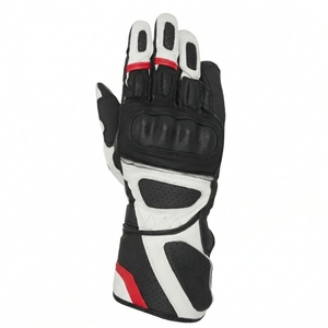 Gants de moto en cuir noir, blanc et rouge, à doigts entiers, pour une protection optimale des motards - Product Image 4