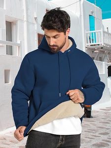 Sweat-shirt à capuche pour homme, décontracté, en coton, doublé de polaire, épais, avec poche kangourou, coupe-vent, chaud, pour l'hiver, style athlétique - Product Image 3