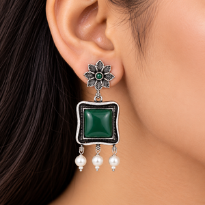 Pendientes Colgantes Vintage con Flores y Piedra Ónix, Perlas de Imitación con Engaste en Bisel, Baño de Bronce Antiguo, para Mujer, ¡Gran Venta! - Product Image 2