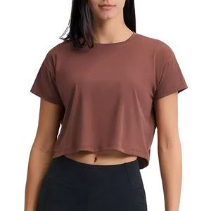 Camisetas cortas de algodón 100% de alta calidad para mujer, Top corto transpirable personalizable con estampado Digital - Product Image 3