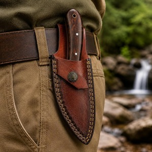 Couteau à lame fixe de 7 pouces pour la chasse et le camping, fabrication artisanale, OEM, industriel, acier D2, fourreau en cuir, manche en bois, 3 mm - Product Image 5