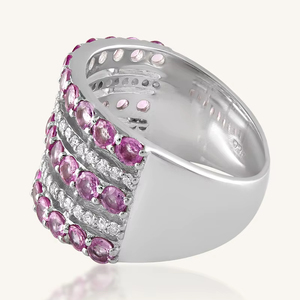 แหวนเพชรและไพลินสีชมพู เงินแท้ 92.5 รุ่น KLSR-11066 - Product Image 1