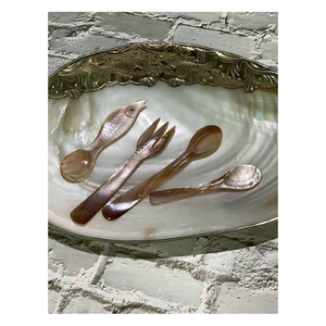 Cuillère artisanale en nacre avec manche en coquillage, écologique, non toxique, de luxe, vintage, décorative, pour servir des desserts, coffret cadeau - Product Image 2
