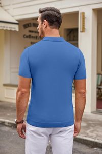 Polo en tricot à manches courtes bleu pour homme, couleur unie, style décontracté, coupe classique - Product Image 2
