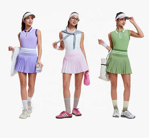 Ensemble de tenue de sport personnalisée de haute qualité pour la course, avec soutien-gorge intégré et poche pour short, jupe de golf/tennis sans manches à col polo ajusté - Product Image 5