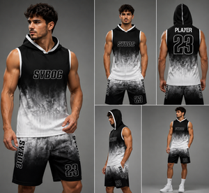 Conjunto de Uniforme de Fútbol 7v7 Sublimado, Sin Mangas, con Capucha, Personalizado con Nombre y Número, Pantalones Cortos con Estampado de Humo para Hombre - Product Image 4