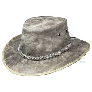 Sombrero de Vaquero de Ante Beige Claro Unisex, Estilo Country, Cuero Desgastado, Sombreros Australianos con Banda Trenzada, Sombreros de Vaquero al por Mayor - Product Image 1