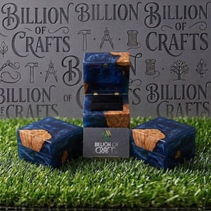 Caja de Anillos de Resina y Madera, Rectangular, Hecha a Mano, Moderna, Decoración de Mesa para Bodas, Caja de Anillos de Madera Azul para Regalo - Product Image 2