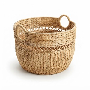 Grand panier de rangement domestique en jacinthe d'eau, tissé à la main, bac organisateur naturel, décoration intérieure, vente en gros, fabriqué au Vietnam - Product Image 1