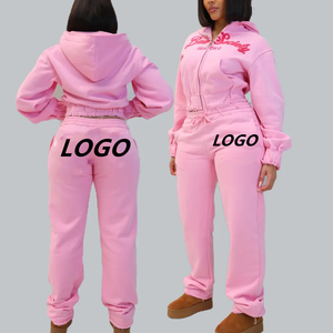 Conjunto de Sudadera Corta y Pantalones Deportivos para Mujer de Alta Calidad, con Estampado Personalizado, Estilo Urbano - Product Image 1