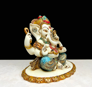 Statue de Ganesha en résine de marbre faite à la main, artisanat traditionnel Nirmala, idole décorative du dieu hindou, décoration pour la maison, le temple ou le bureau - Product Image 3