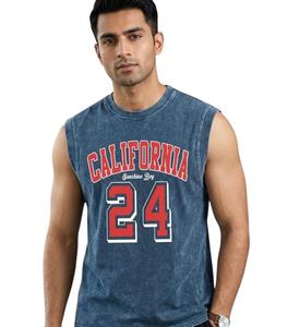 <b>Vintage</b> Washed Men's 100% Cotton <b>Tank</b> <b>Top</b> Printed Crew Neck Anti-Shrink Breathable Casual Hip Hop Sportswear - Product Image 4