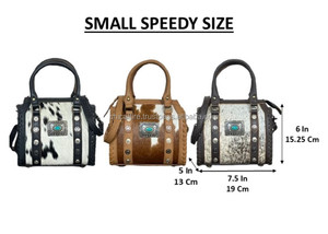 Wholesale Customize Hair On Cowhide <b>Small</b> Compact Western Speedy Duffel Bag Luxury Turquoise Concho Women <b>Handbag</b> For Daily Use - Product Image 2