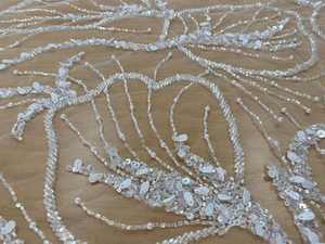 Tela de encaje con lentejuelas de cuentas de vidrio de alta calidad 2026, 130 cm de ancho, malla bordada a mano con cuentas para textil nupcial de alta costura - Product Image 3