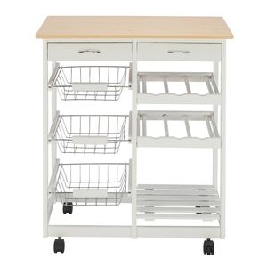 Carrello da Cucina Bianco YJ con Due Cassetti, Due Portabottiglie e Tre Cestelli, Isole e Carrelli da Cucina Mobili, Spedizione Gratuita - Product Image 2