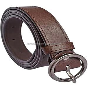 Cinturón informal de cuero para hombre, de diseñador de alta calidad, con hebilla redonda de metal, en marrón, en todas las tallas - Product Image 1