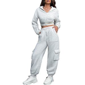 ชุดลำลองผู้หญิงผ้าฝ้ายแท้ 100% แบบสวมใส่สบาย ชุดออกกำลังกาย เสื้อครอปฮู้ดดี้ กางเกงจ็อกกิ้ง ชุดสองชิ้น ระบายอากาศได้ดี - Product Image 5