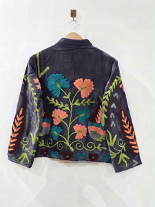 Wholesale Women Fashion Velvet Jacket Hand Embroidered <b>Vintage</b> Ethnic Boho Open Front Coat Short <b>Button</b> Up Winter Outerwear - Product Image 4