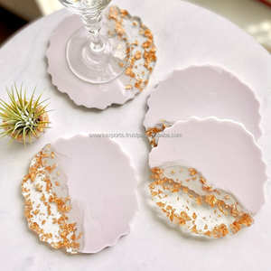 Sous-verres en résine classiques et élégants faits à la main, paillettes dorées, design en pierre naturelle, base en MDF écologique, cuisine, salle à manger, salon, maison - Product Image 5